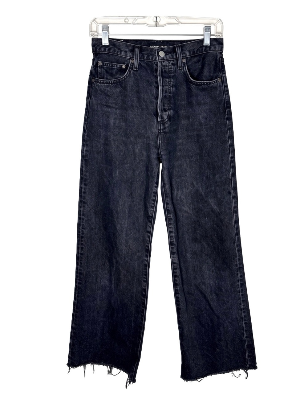 Denim Forum Aritzia Farrah High Rise Wide Leg Black Eyeliner Raw Frayed Hem 25